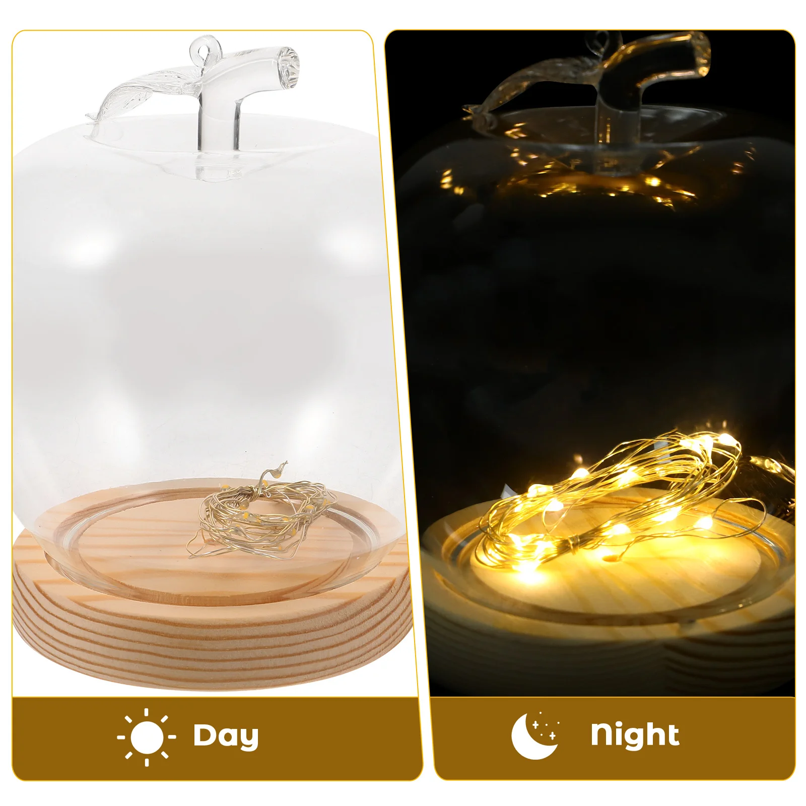 

Christmas Apples Glass Dome Luminous Wooden Base Decorative Display Cover Eternal Flower Craft Xmas Decoration 2023