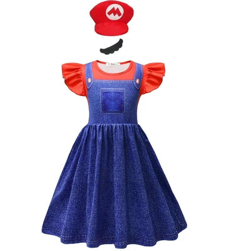 Anime Super Luanti Bros Cosplay fantasia para meninas, irmãos do Dia das Bruxas vestir, carta chapéu, barba, pêssego vestido de princesa, novo