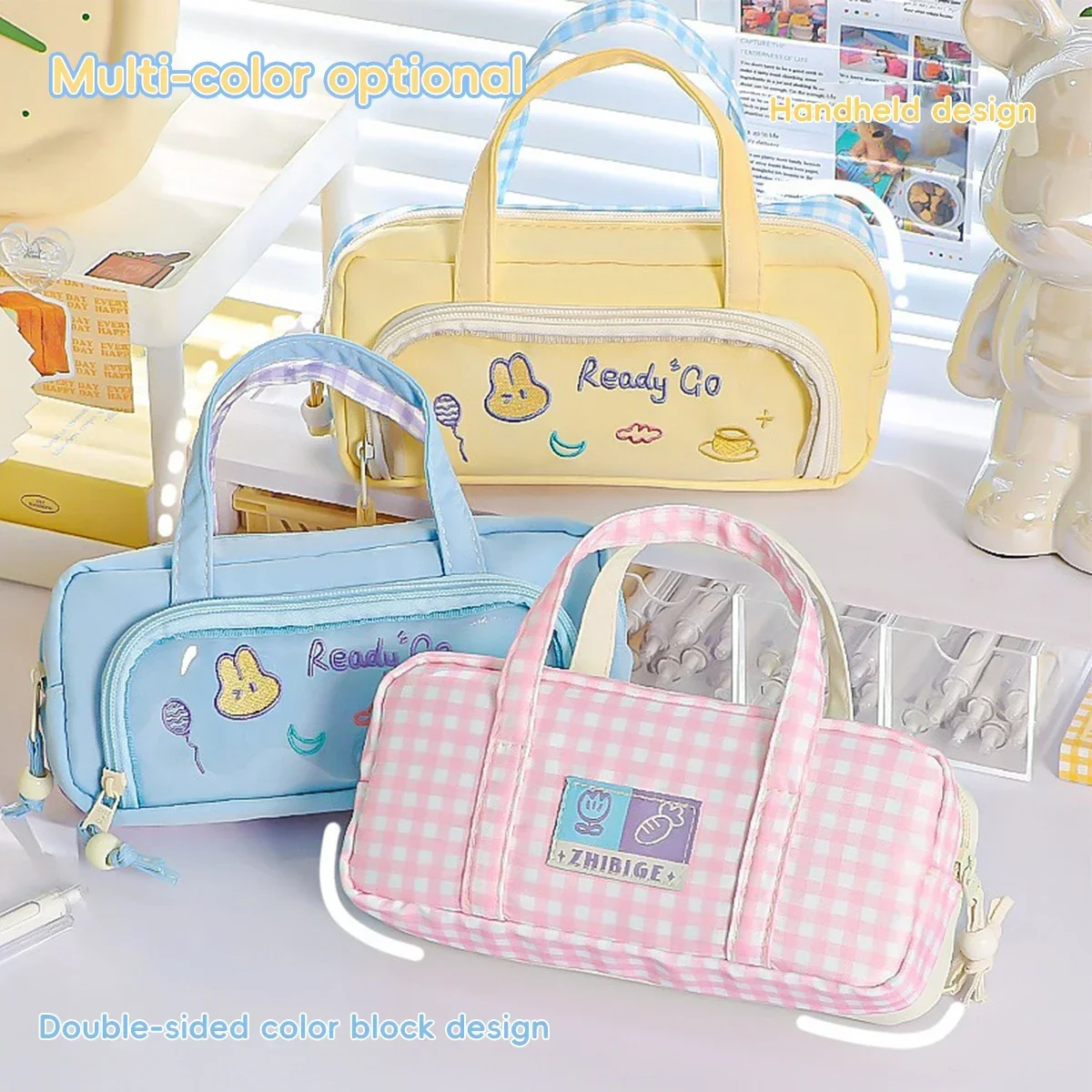 3-lagiges Aufbewahrungs-Multifunktions-Federmäppchen mit großer Kapazität, doppelte Farbe, Kawaii, faltbares Design, Schulbriefpapier für Studenten