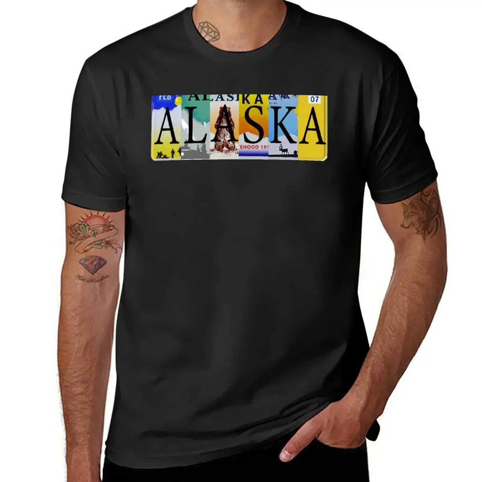 

Alaska License Plates T-Shirt aesthetic clothes vintage anime shirt kawaii clothes Men's clothing