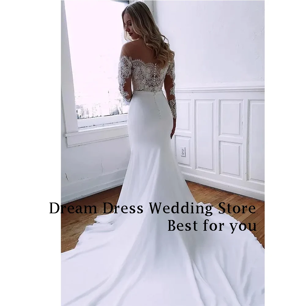 DREAM Contas Brancas Longas Vestidos De Casamento Renda Elegante Andar-Lengh Noivas Sereia Vestido Tailor-Made Mulheres Vestidos De Novias 2024