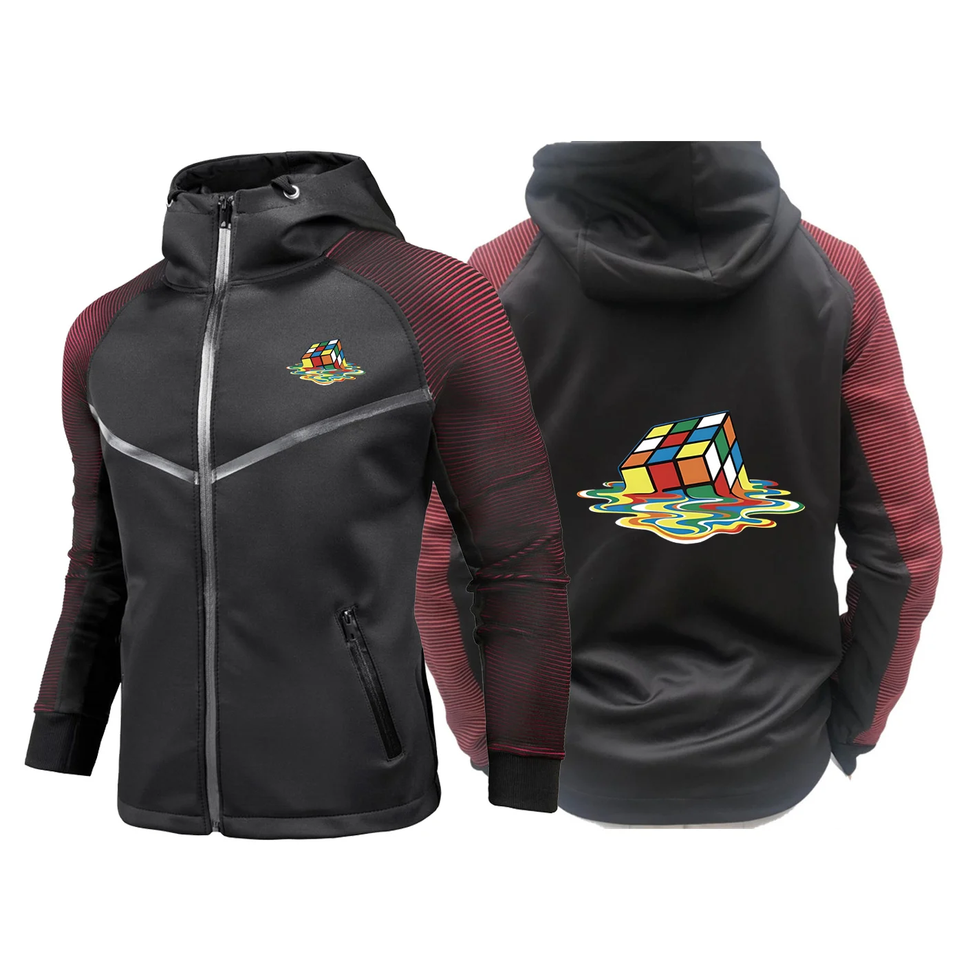 2025 Spring Autumn Man's Magic Square Logo Print Shaped And Durable Tailored Fit Jacket High Street Hooded Fashion Hoodies Coat