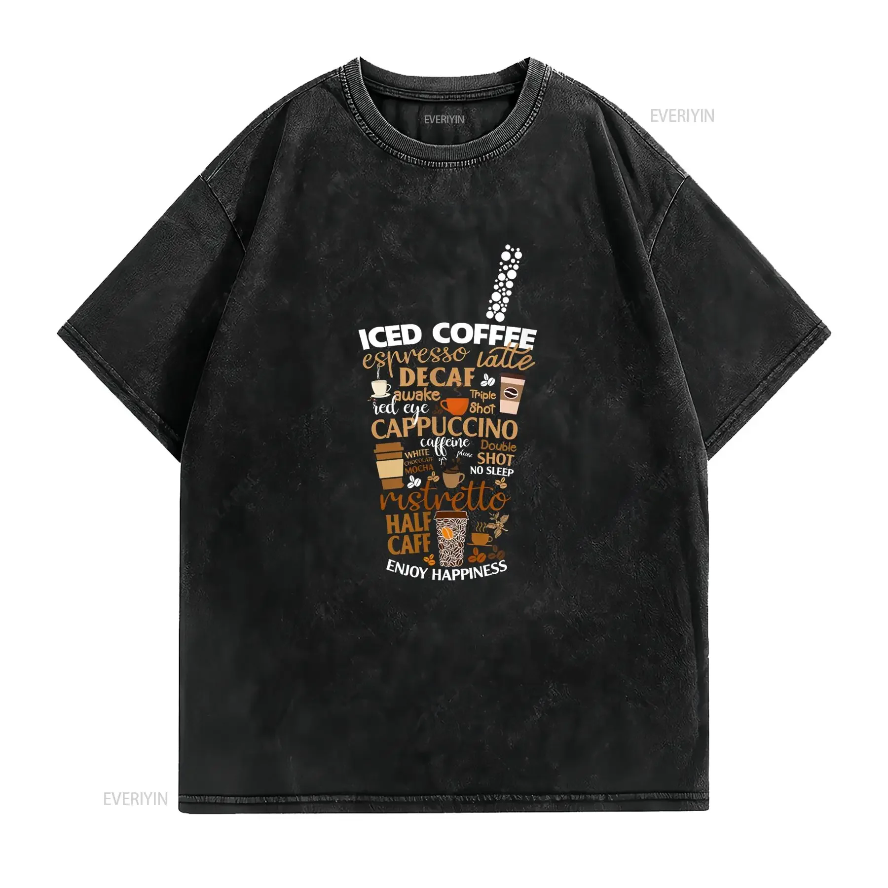 Iced Coffee Cup Lover But First Espresso Latte T Shirt vintage Washed streetwear fashion Top For Everyday Wear graphic Unisex