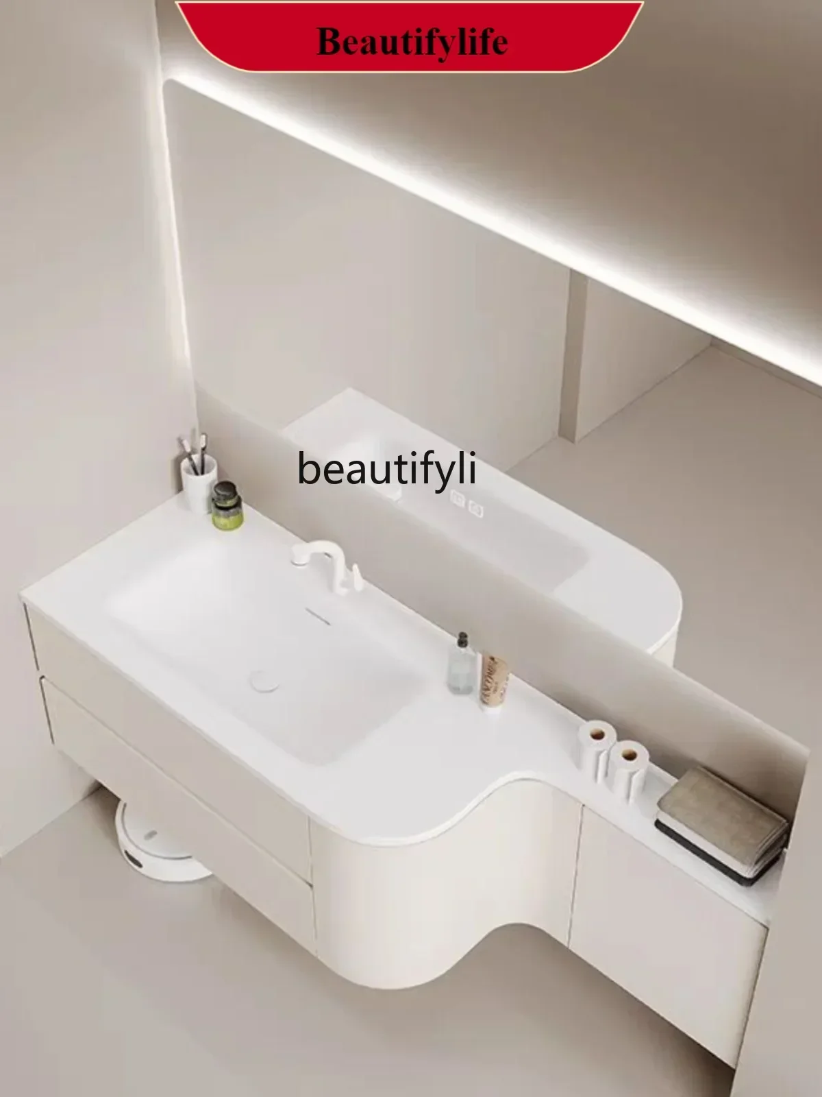 B567  Antique European Oak Bathroom Cabinet Combination Floor-to-Ceiling Wash Basin Mirror Cabinet Vintage Washstand Storage Sol
