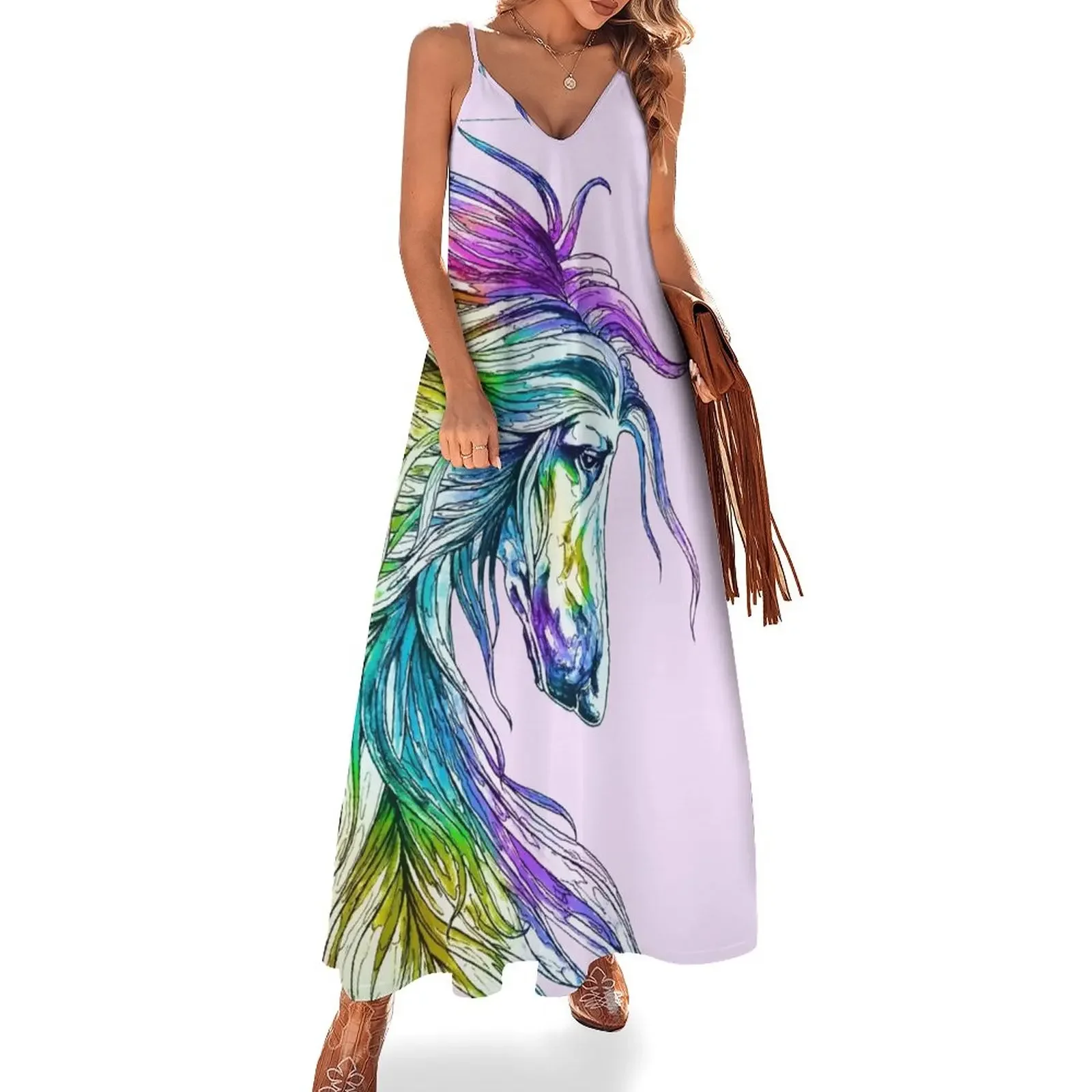 

Afghan Hound. Bright Rainbow colours. Sleeveless Dress clothing women summer 2025 long dress women