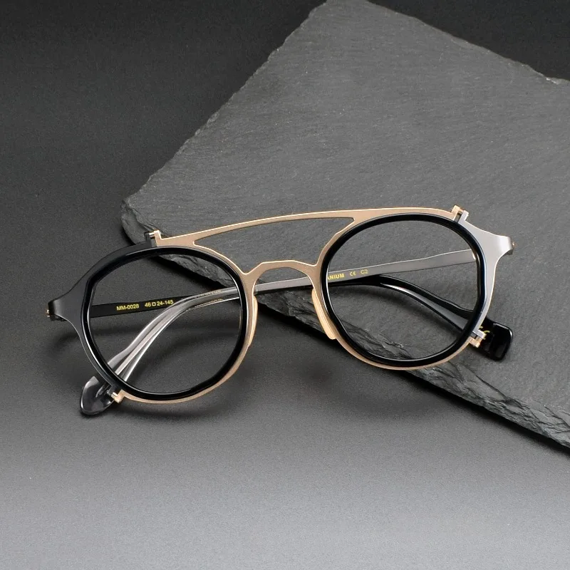 Personalized Double Beam Pure Titanium Glasses Frame Mm0028 Three-color Splicing Myopia Men Reading Prescription Reading Eyewear