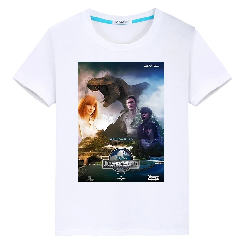 

Jurassic World 100%Cotton Summer T-shirt y2k one piece Boy girl Dinosaur Short Tops Kawaii Jurassic Park Anime Tees kids clothes