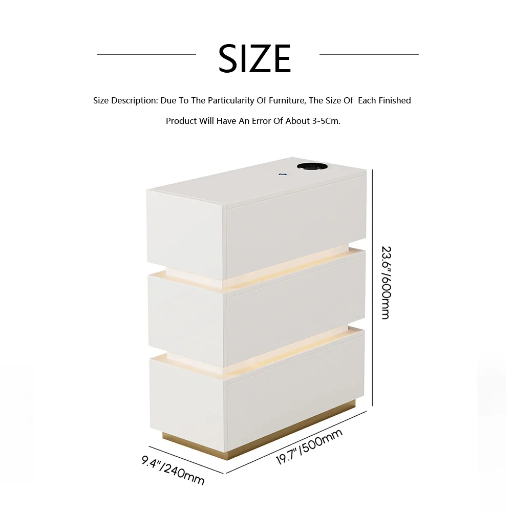 3-Drawer Storage Bedside Table LED Smart Nightstand with Light Drawer Storage Bedside Table - view 4