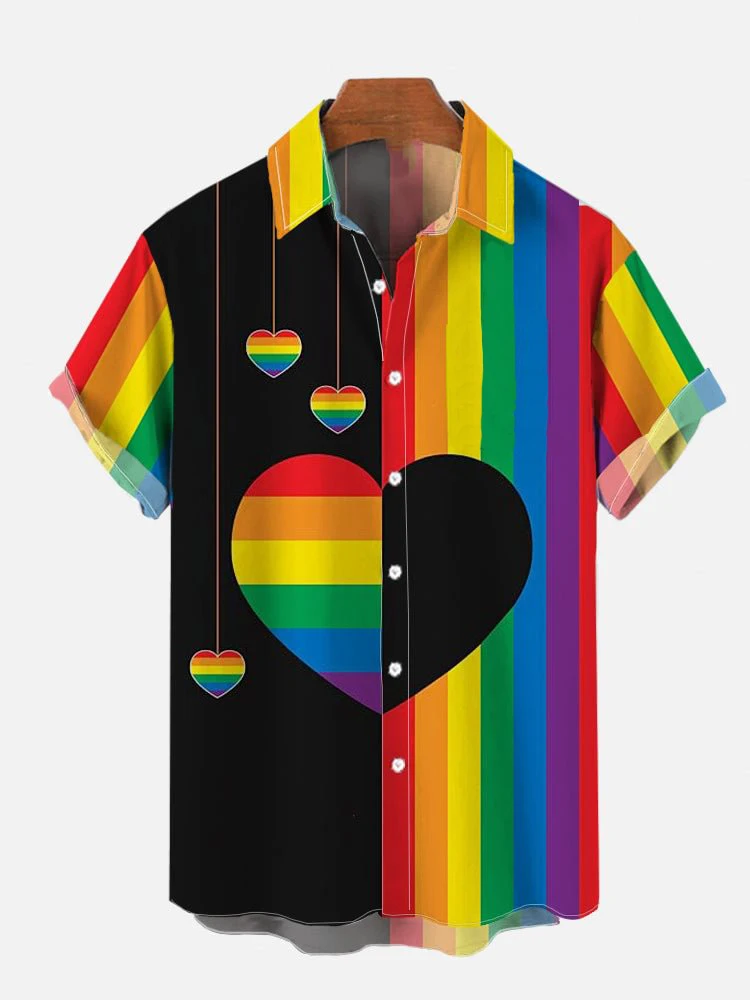 3D Print Men's Beach Shirts Rainbow Heart Pattern Hawaiian Shirt Tops Summer New Casual Short Sleeves Holiday Shirt Men Clothing