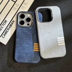 Linen fabric magnetic charging phone case for iPhone 17 16 13 14 15 Pro Max Retro style anti-fall protective case For 15 14 plus