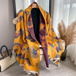 2023 Design Thick Pashmina Poncho Women Scarf Luxury Floral Print Cashmere Winter Warm Blanket Bufanda Casual Stoles Echarpe