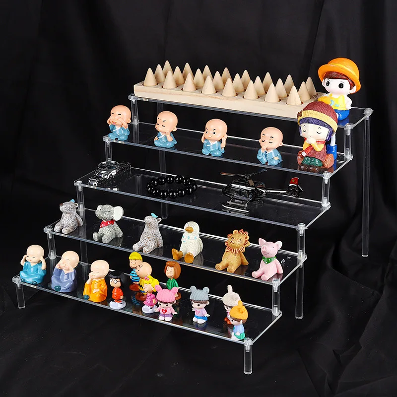 1-5 Tier Clear Plastic Display Riser Stand Transparent Ladder Shelf Assembly Organizer for Jewelry Craft Merchandise Display