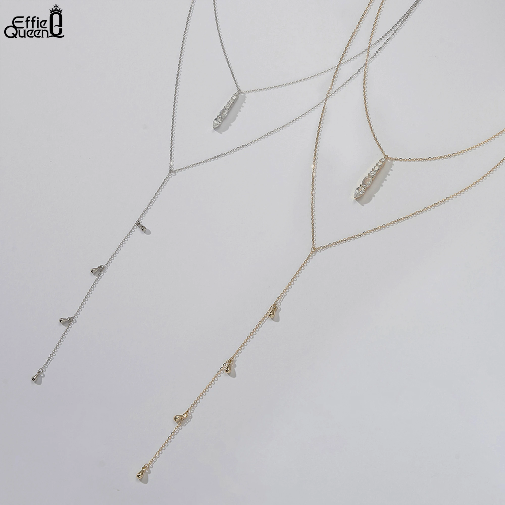 

EFFIE QUEEN Timeless 925 Sterling Silver Y-Shape Pendant Necklace With Stunning Oval Zirconia Decoration Two Layered Chain BQN11