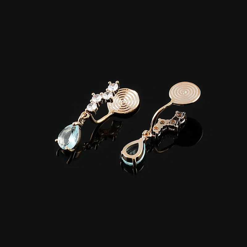 New Sweet Blue Water Drops Zircon Earrings Mosquito Incense Plate Ear Clips Earrings Without Ear Holes Earrings Gift Whole