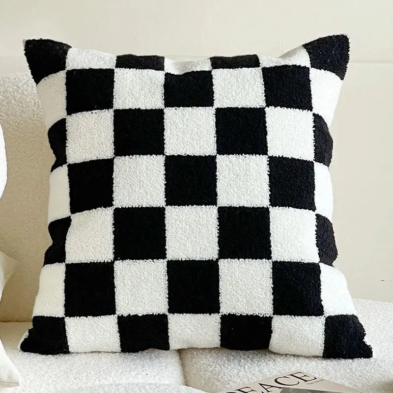 

Black White Plaid & Polka Dot Pumpkin Cushion Cover, Nordic Style Cute Luxury Pillow for Home, Sofa, Living Room & Guesthouse