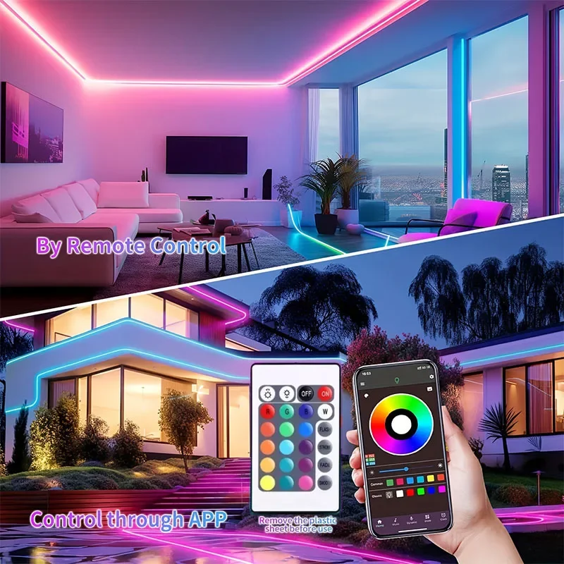 RGB LED Neon Strip USB Waterproof Flexible Neon Lights with Bluetooth App and 24key Remote Control For Home Room Outdoor Decor