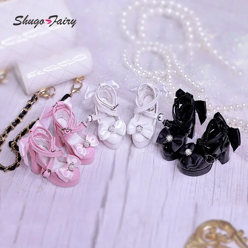 BJD Schuhe Bowknot High Heels für 1/3 Xiny 1/4 Bariy Puppe Spielzeug Plattform Schwarz Rosa Farben Puppen Zubehör