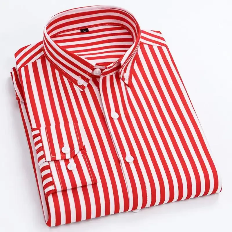 Men\'s Striped Shirt Long Sleeve Print Shirts All-Match Slim Fit Fashion Korean Non-iron Casual Formale Business Dress Shirts