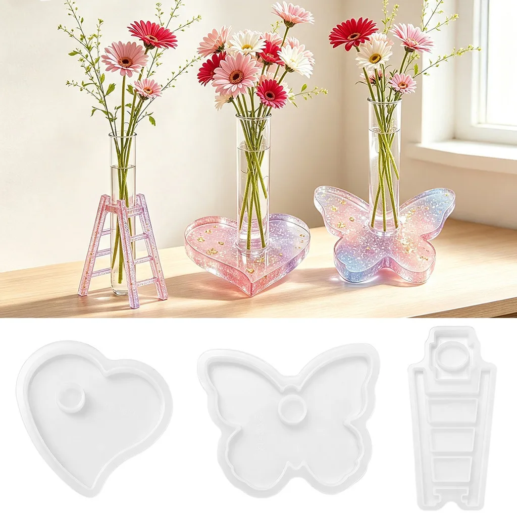 Test Tube Propagation Station Silicone Mold Butterfly Heart Epoxy Resin Mold Hydroponic Flower Vase Holder DIY Table Home Decor