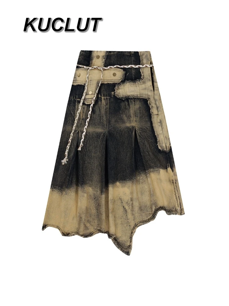 Vintage gerafelde zoom denim rok voor dames Amerikaanse retro Y2K Design Sense Niche Girl A-lijn casual rokken zomer herfst