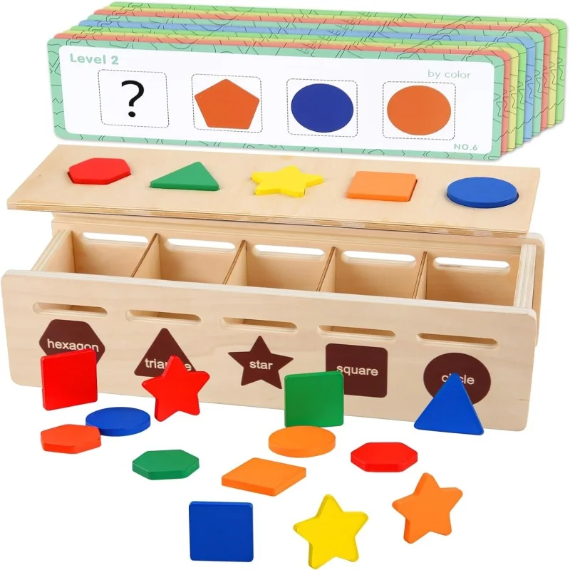 Houten Kleur Vorm Sorteerdoos Spel Montessori Speelgoed Voorschoolse Leeractiviteiten Speelgoed Educatief Geometrische Bijpassende Blokken Cadeau