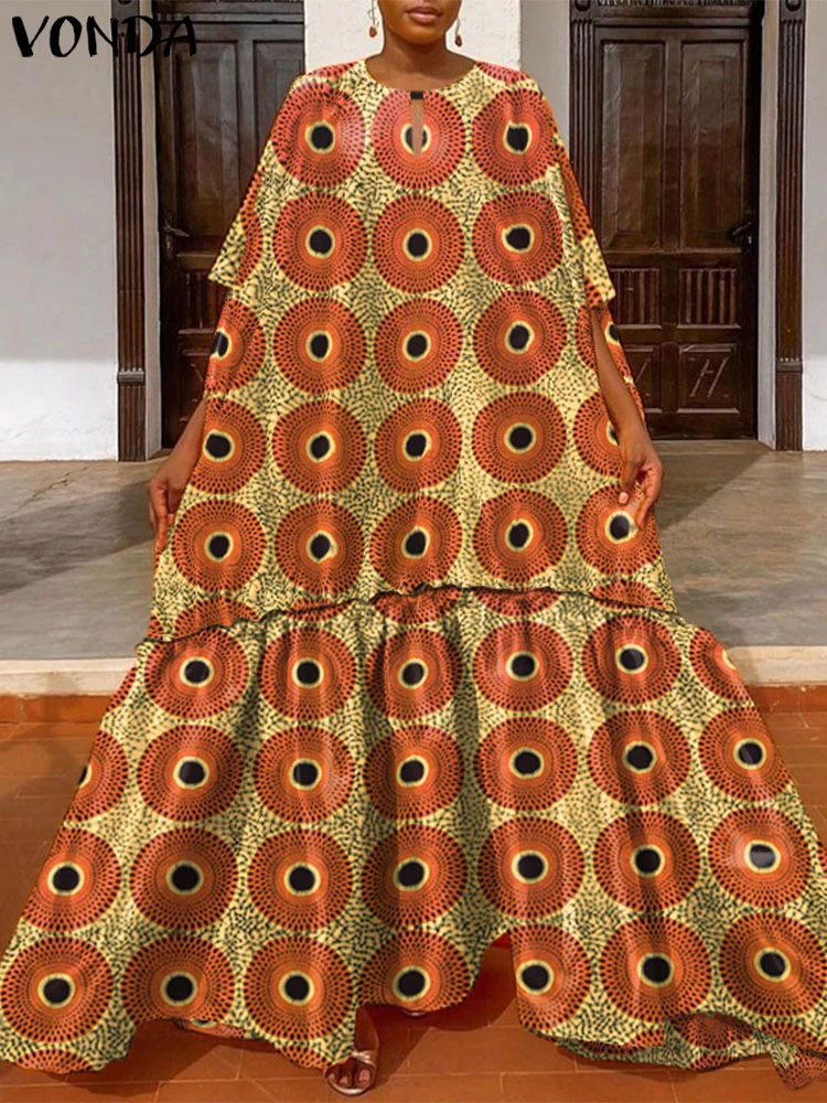 

Плюс размер 5XL VONDA 2025 летнее платье макси богемное платье с короткими рукавами и принтом винтажный сарафан повседневное свободное платье с рюшами Vestido