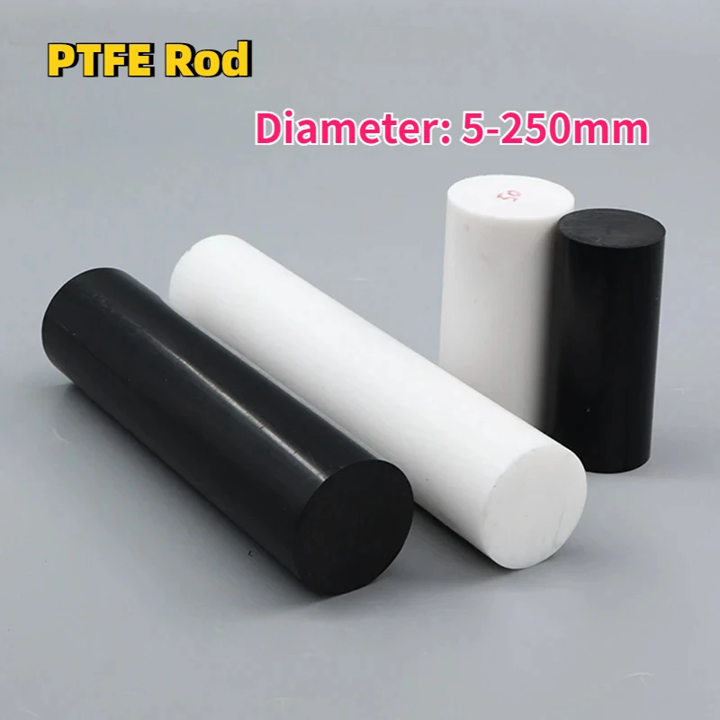 Length 200-297mm PTFE Rod Dia 5-250mm high Temperature Resistant Solid Plastic King PTFE Round Bar Material Processing Custom