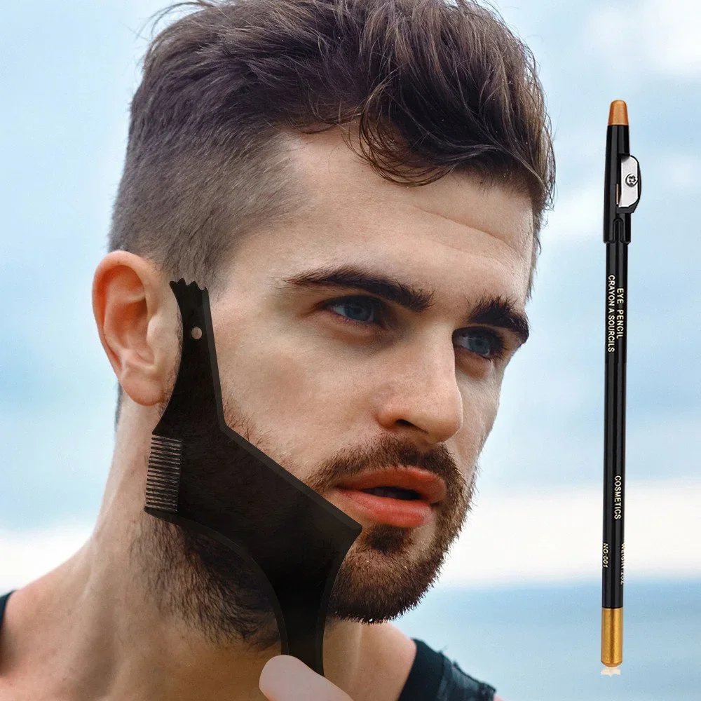 2Pcs Kit Men Beard Pencil+Comb Set Hairdressing Beard Tool Moustache Moulding Comb Shaping Styling Template Ruler Combs