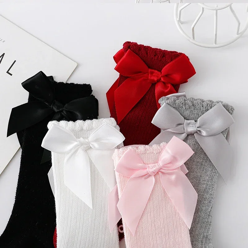 Baby Girl Princess Socks Newborns Infant Stuff Spring Summer Kids Cute Bow Socks Solid Color Mid-length Socks Children Clothes