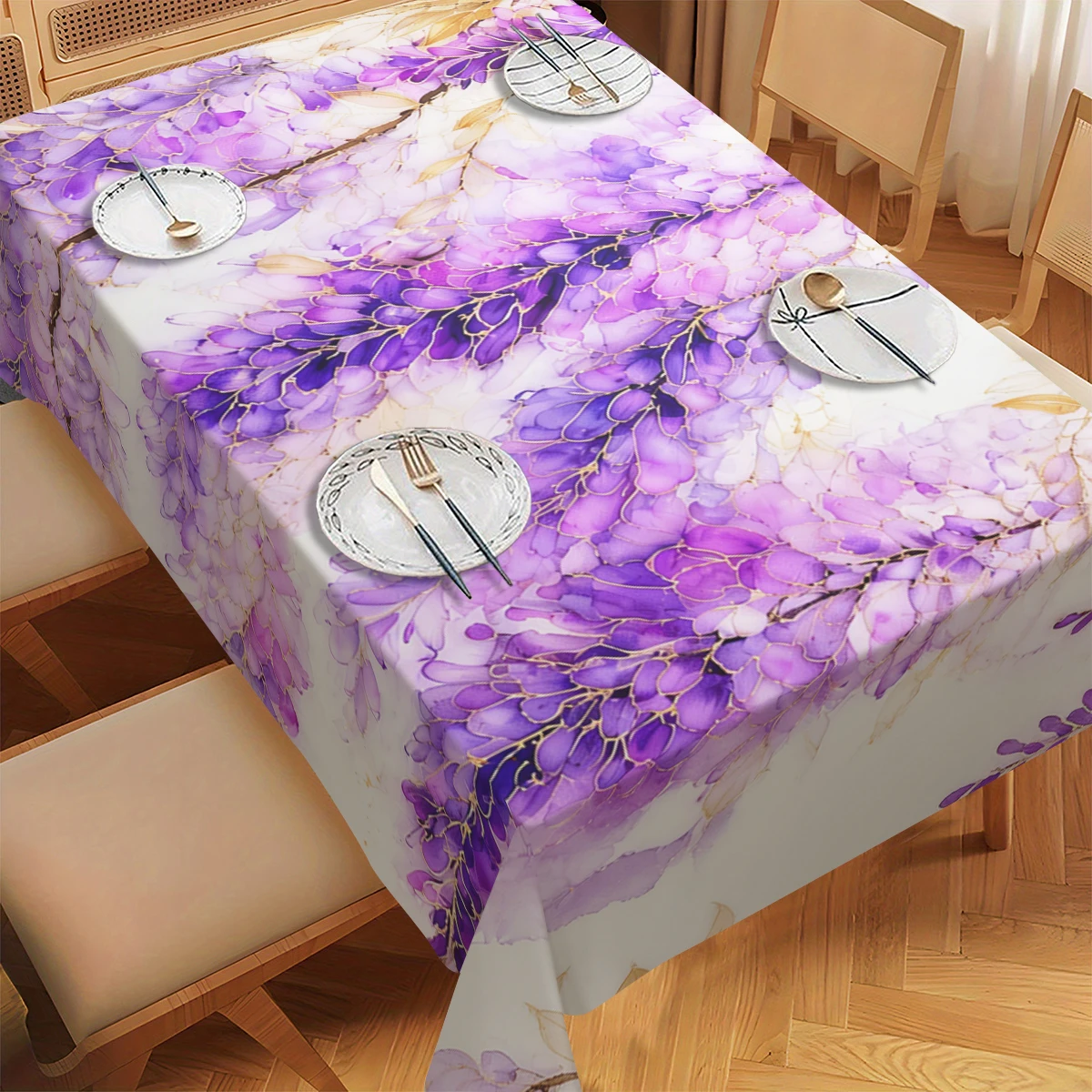 Artistic Floral Pattern Polyester Tablecloth - Decorative Dining Table Cover, Stylish Home & Gathering Table Decoration