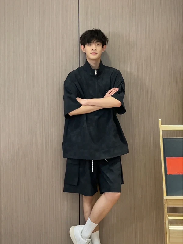 

Мужской спортивный костюм с молнией Bla Dyed: летний повседневный комплект с шортами, уникальный парный образ, размер для подростков