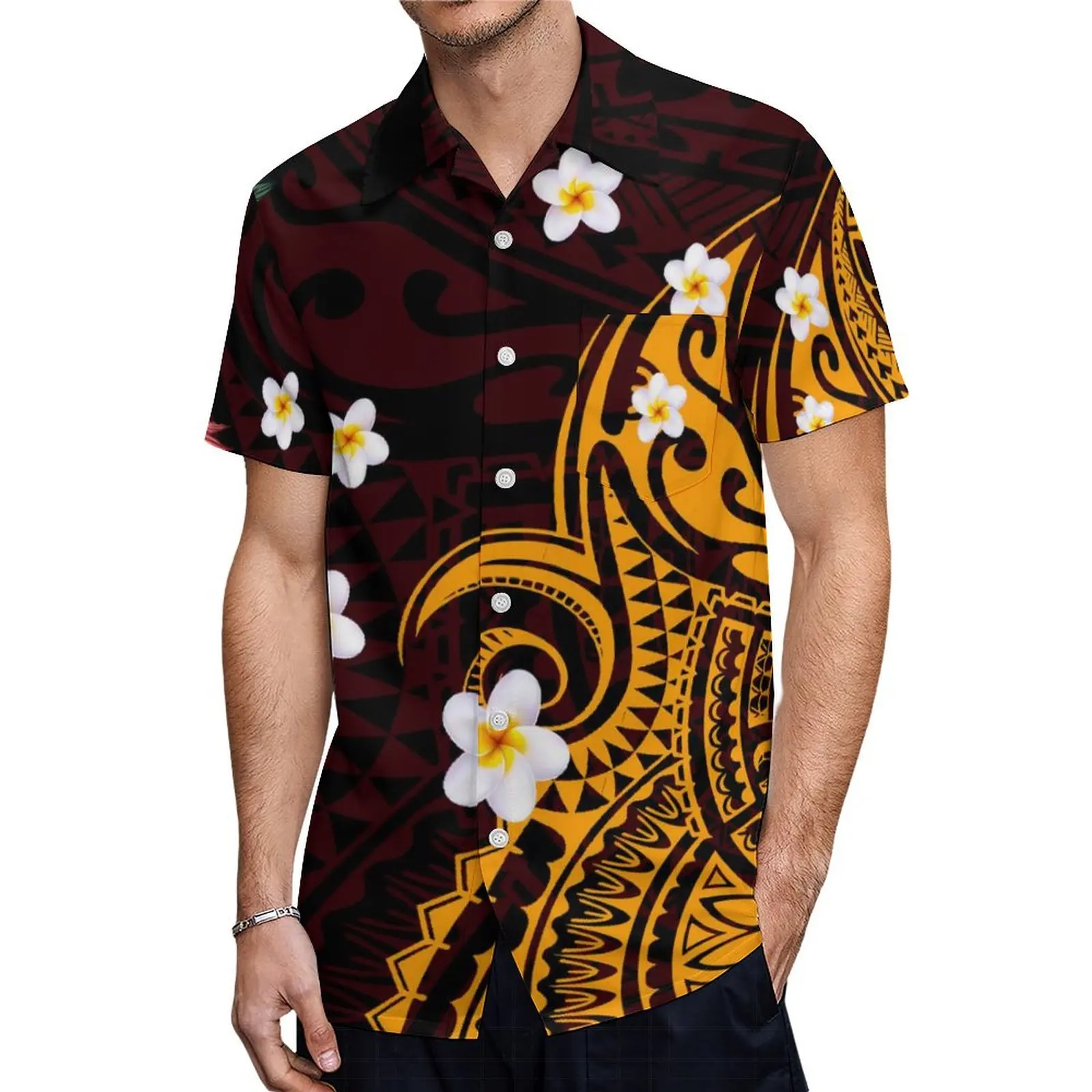 Mumu Women'S Short Sleeve Dress Micronesian Tribal Dress Samoan Long Dress Polynesian Design Print And Men'S Shirt Couple Suit