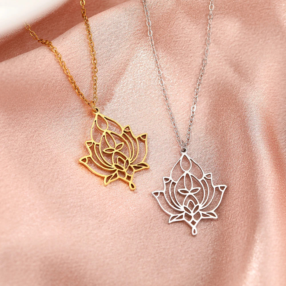 Stainless Steel Necklaces Vintage Gypsy Yoga Lotus Ornate Pendants Choker Chain Tribal Ethnic Necklace For Women Jewelry Gifts