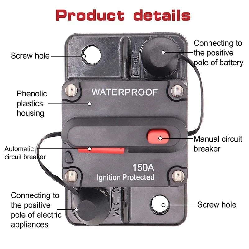 12V-48V DC 30A 60A 80A 100A 150A 250A 300A Fuse Waterproof Charger Circuit Breaker Trolling Power Protection For Car Boat Audio