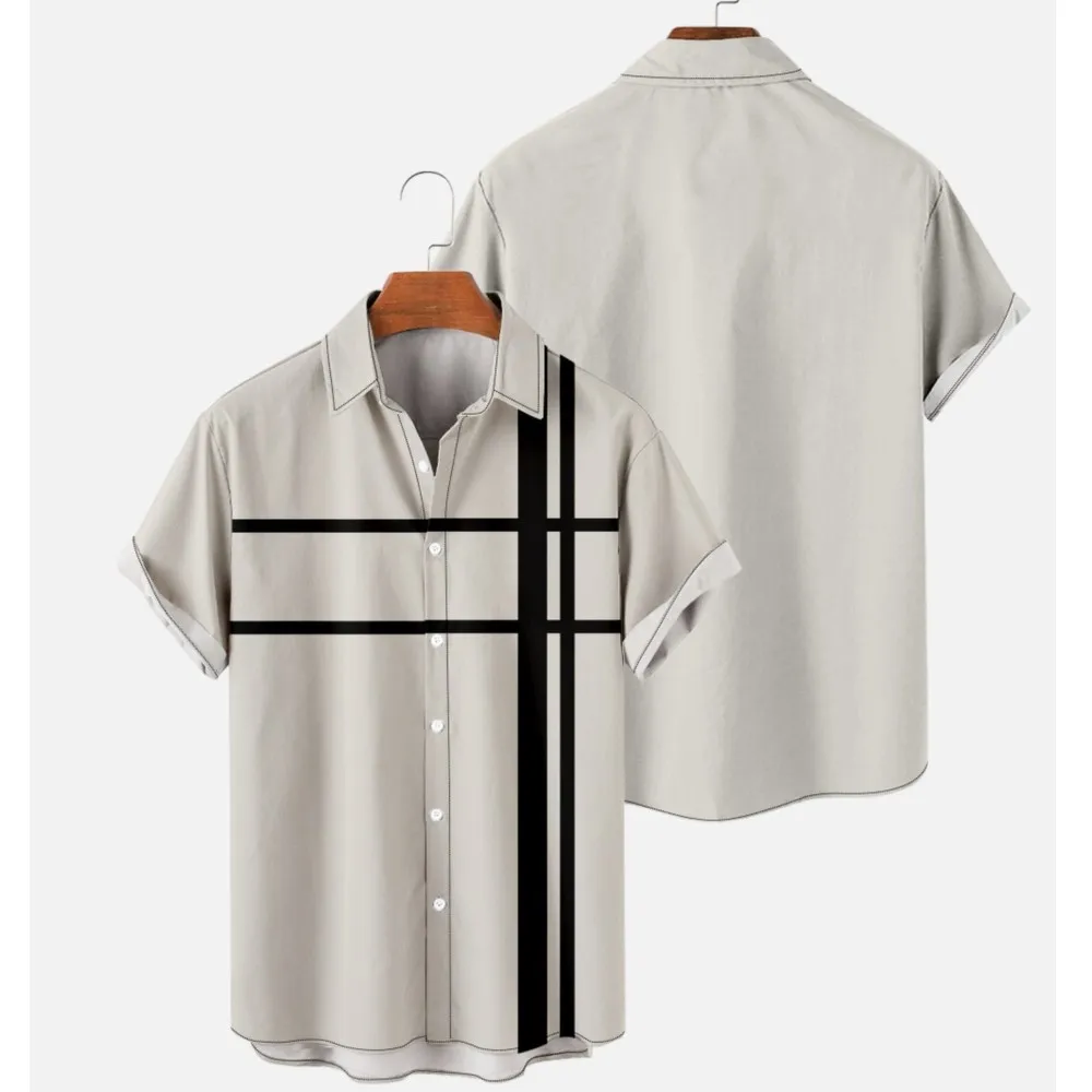 

New Men's Shirts 3D Print Black Crossbar Short Sleeve Colorful Tops Cool Style Loose Casual Hawaii Shirts for Men And Women