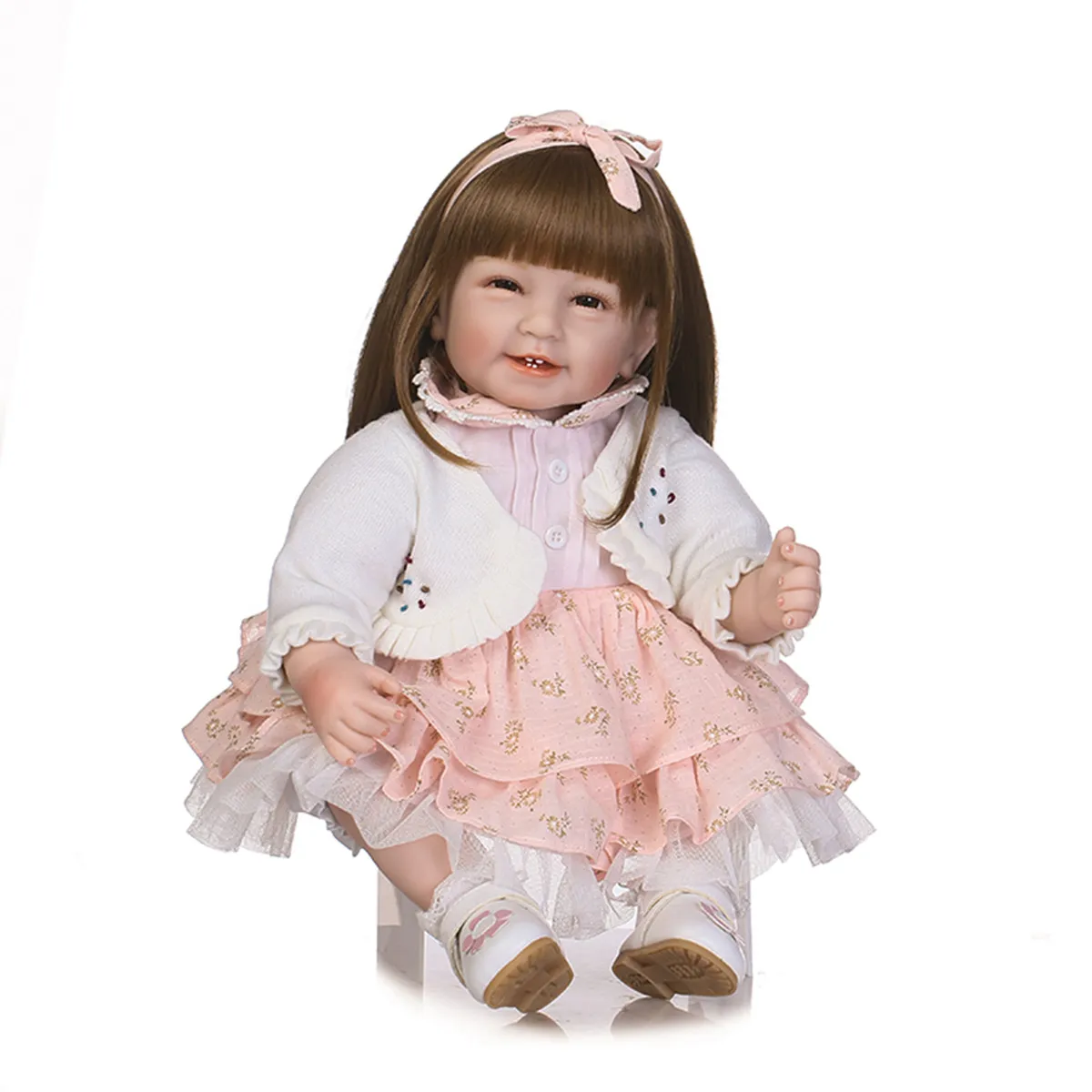 

High Quality 55 CM Long Hair Silicone Reborn Baby Dolls For Children Toys For Girls 22‘’ Realistic Toddler Princess Bebe Gifts