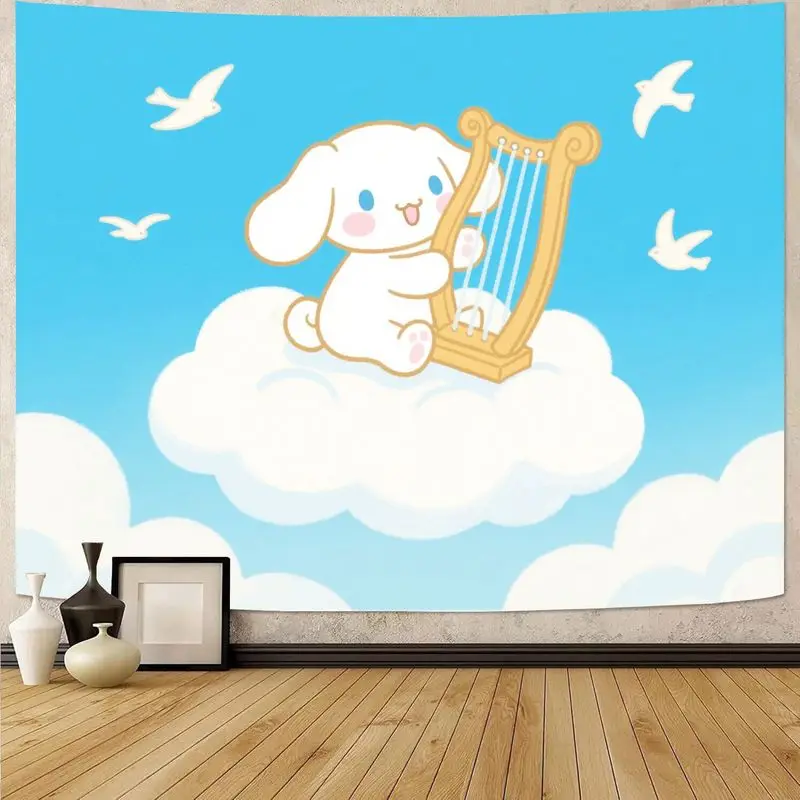 

1 шт. Kawaii Cinnamoroll щенок облако арфа гобелен голубое небо настенное искусство эстетический декор комнаты полиэстер подарок для спальни общежития