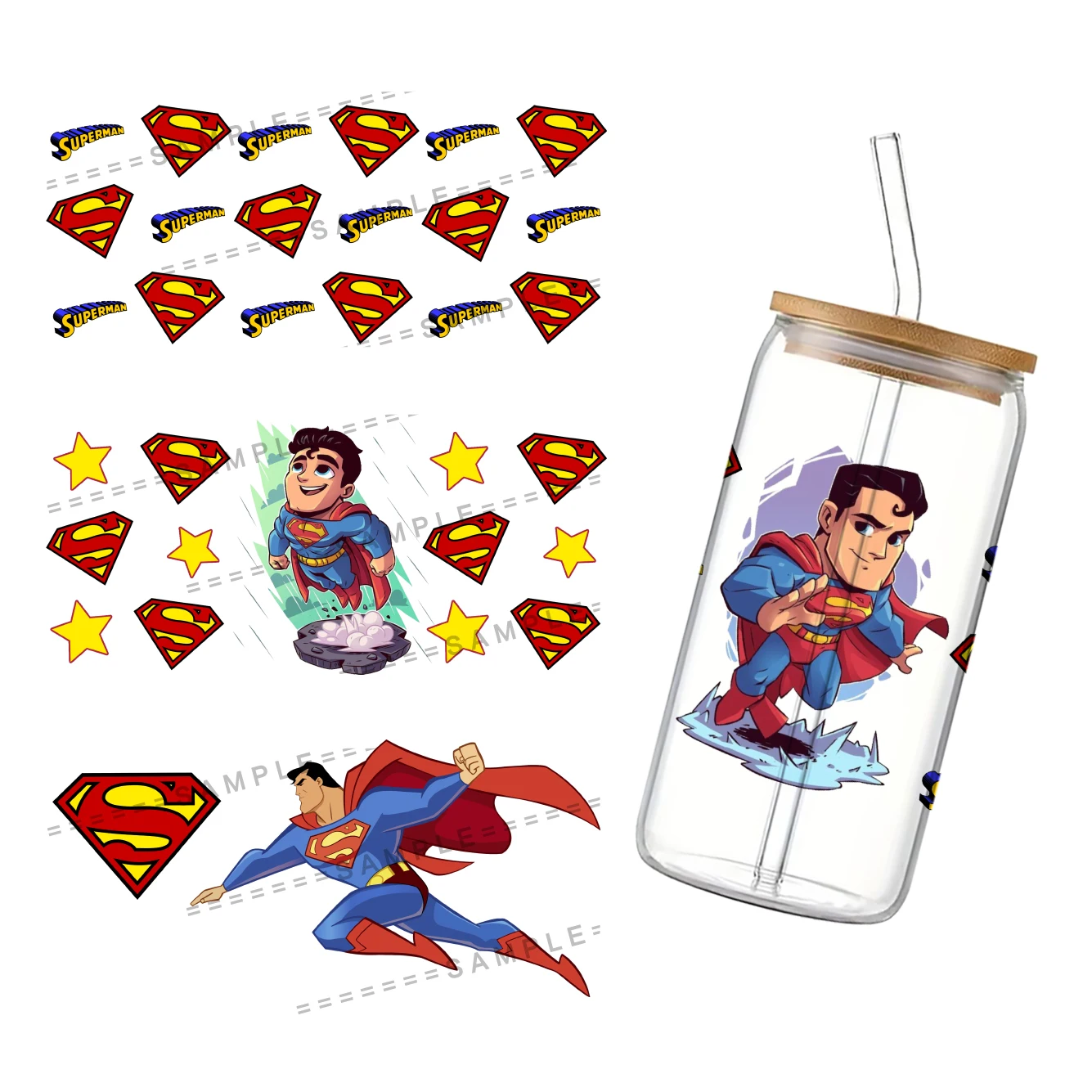 DC Superman UV DTF Cup Wrap for 16Oz Libbey Comic Book Superhero Glass Can DIY Transfer Sticker