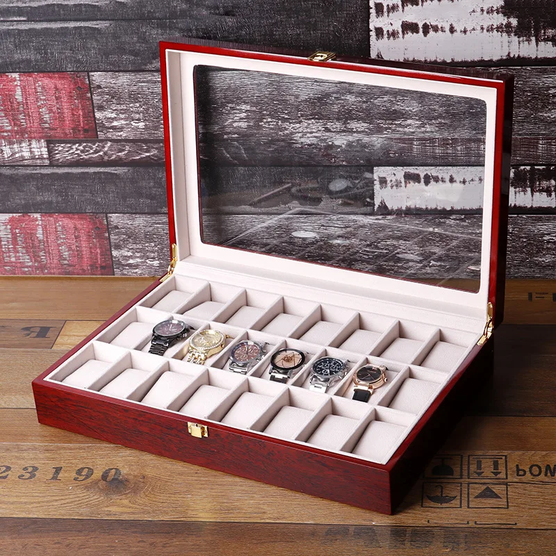 

High Quality Watch Storage Box 24 Slots Wooden Watch Box Organizer 24 Grids Wood Watch Display Case Jewelry Box Packaging Gifts