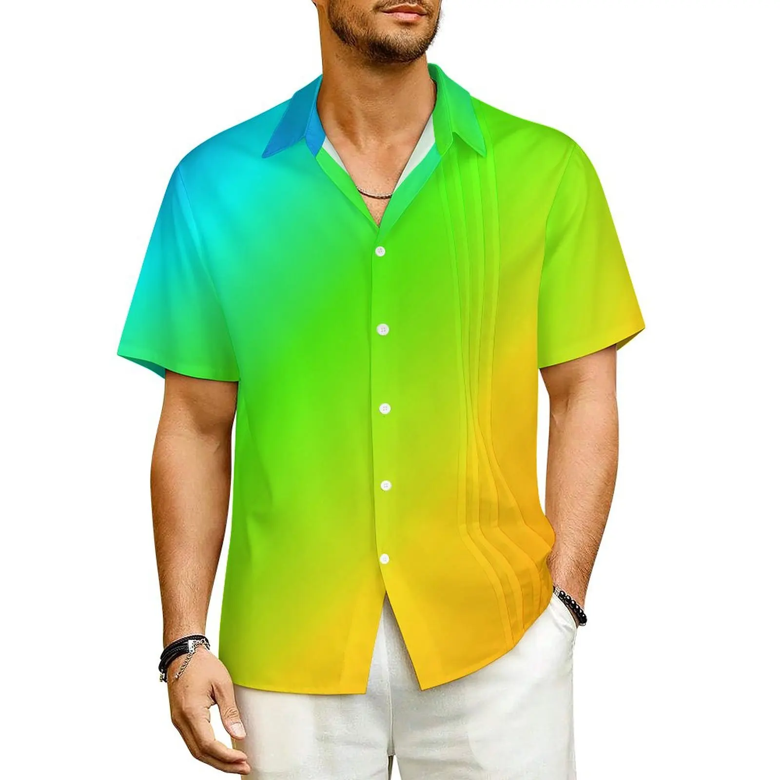 

Colorful Rainbow Beach Shirt Mens LGBT Pride Flag Loose Casual Shirts Hawaii Short Sleeve Harajuku Oversized Blouses Gift Idea