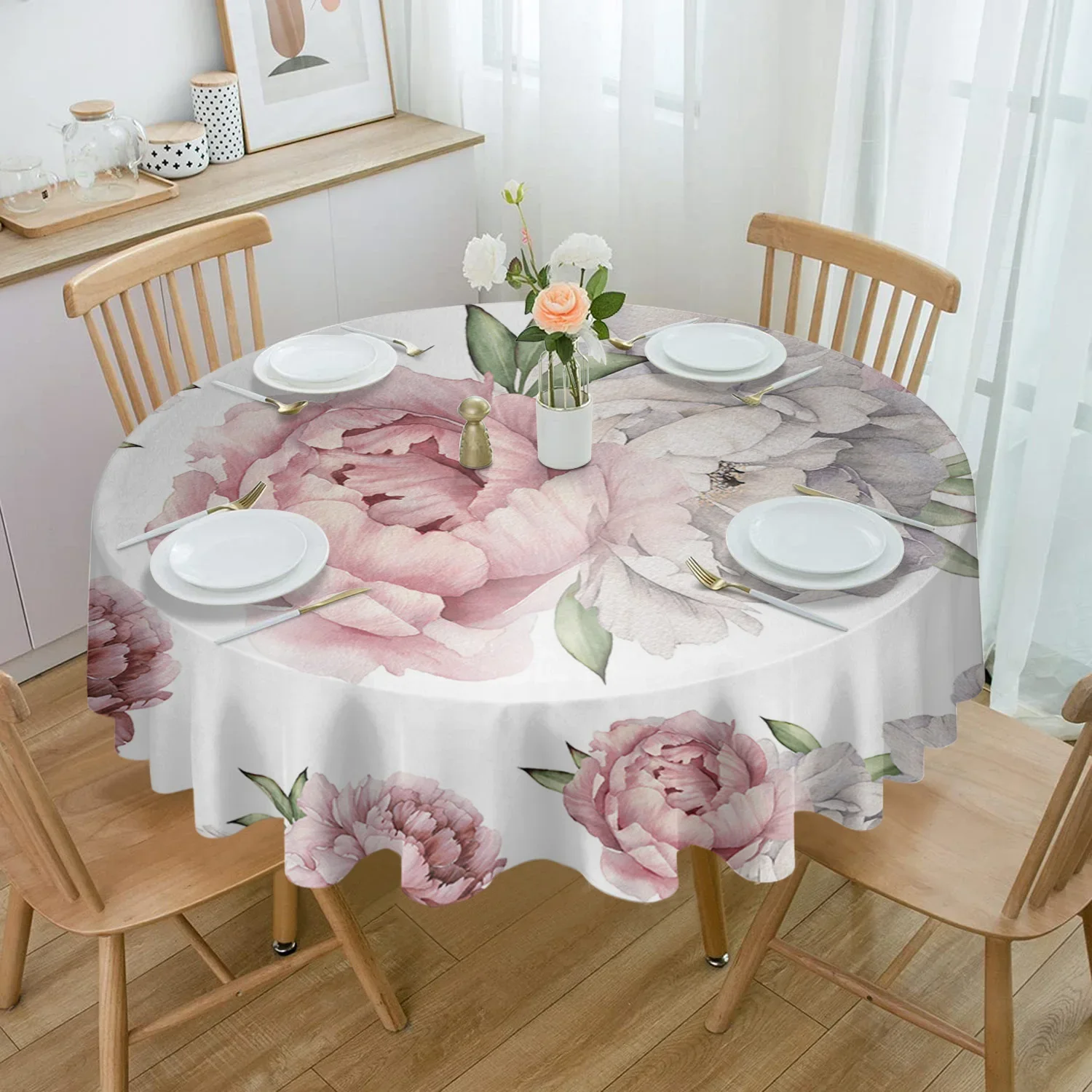 Vintage Flowers Pink Peony White Table Cloth Waterproof Home Decoration Tablecloth Party Kitchen Dinner Table Cover