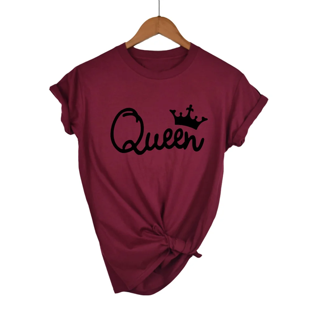 

QUEEN Couples women T Shirt Crown Printing Couple Clothes Summer T-shirt 2020 Casual O-neck Tops Lovers 100% cottonTee Shirt