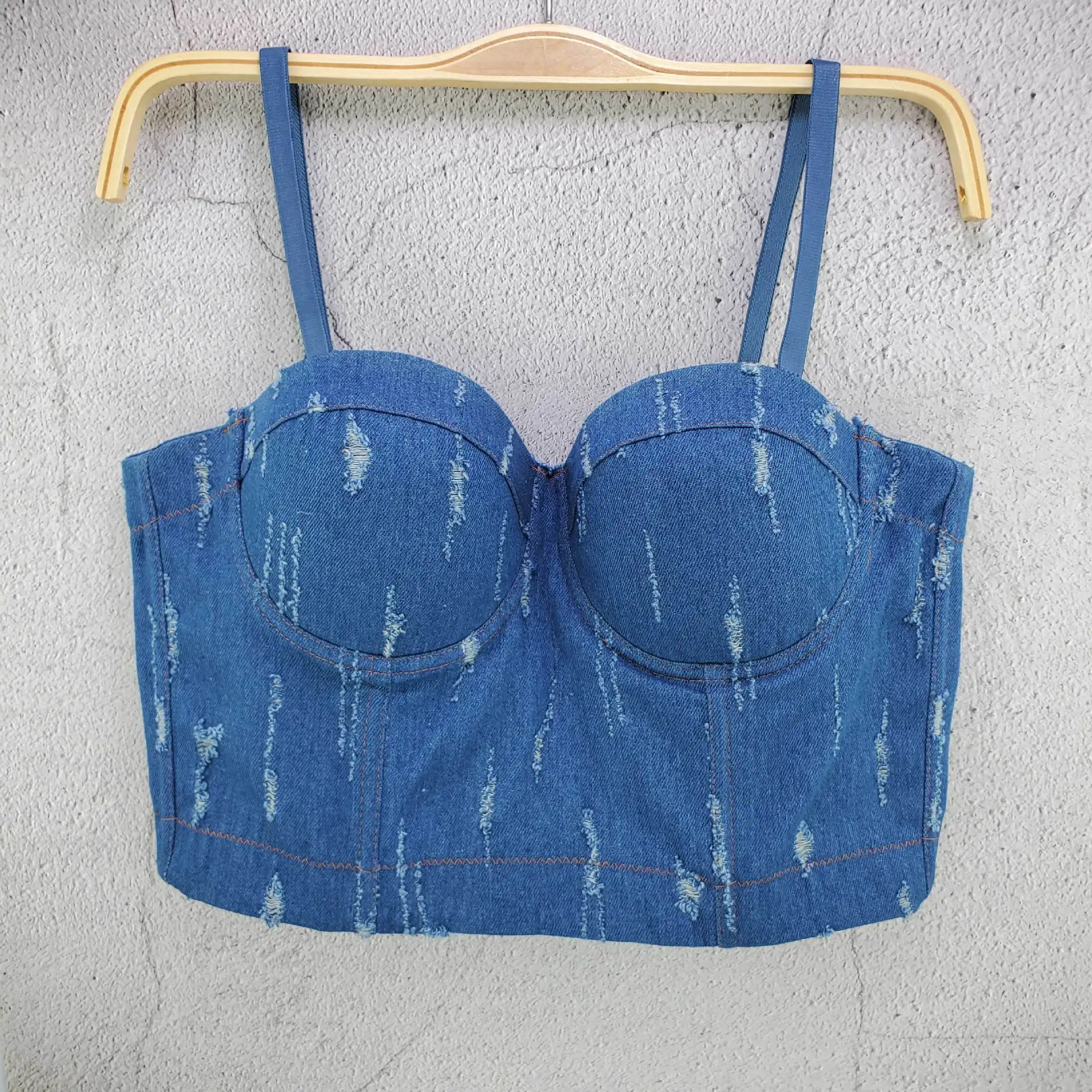 

Vintage Halter Top Sexy Denim Camisole Simple Jean Tank Top Ripped Fashion Trend Denim Tube Top Women's Denim Underwear