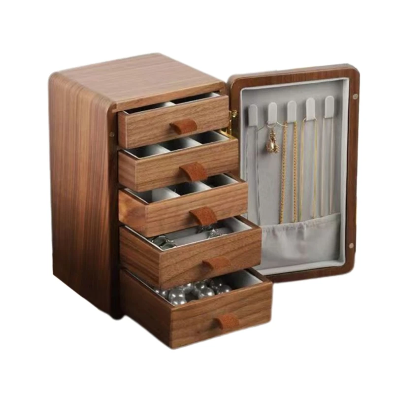 

Drawer Jewelry Box Organizer Storage Chinese Style Pine Wooden Large Box High Capacity Luxurious Solid Wood Necklace Earrings