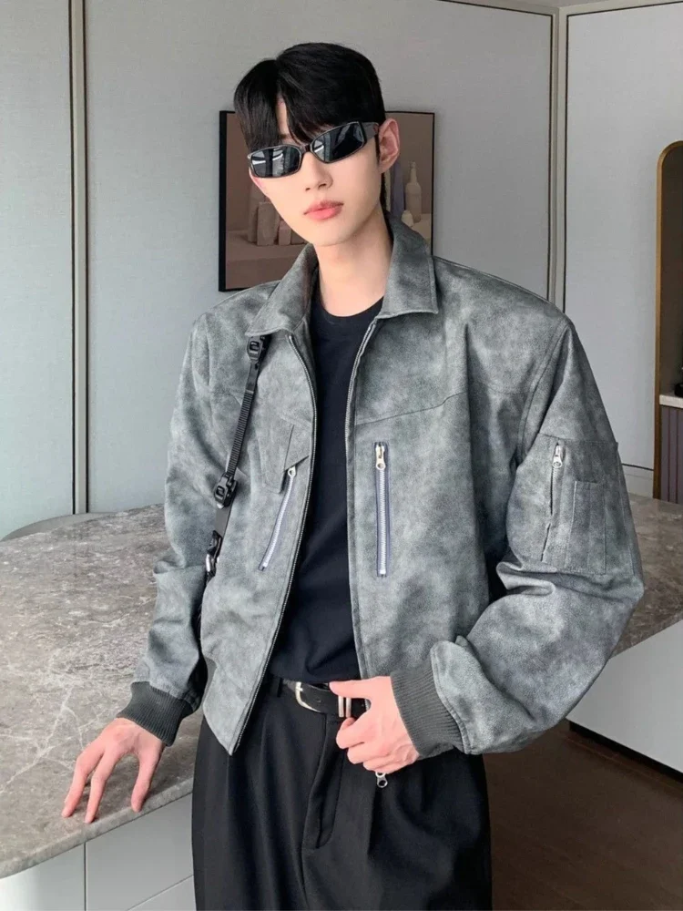 

Edgy Retro PU Leather Jacket Men's Cropped Design Lightweight Autumn Winter Streetwear Coat​