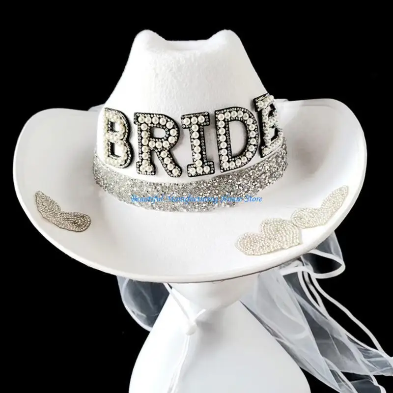 

E56A Cowgirls Hat with BRIDE Letter Hat for Wedding Ceremony Sunproof