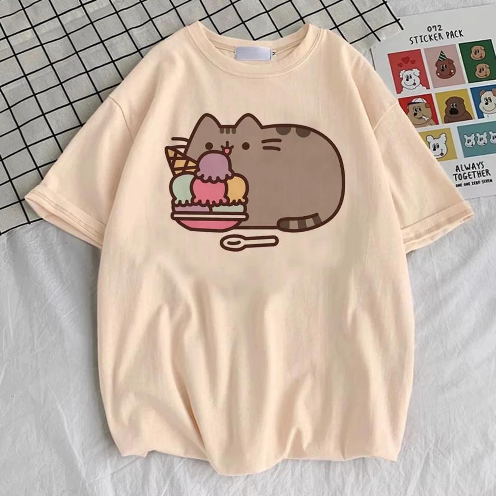 Pusheen Shirt 2026 Partnerlook Geschenk für Freundin Sommer Herren Damen Lässiges Oversize Streetwear Y2k Reine Baumwolle T-Shirt – Detail 7