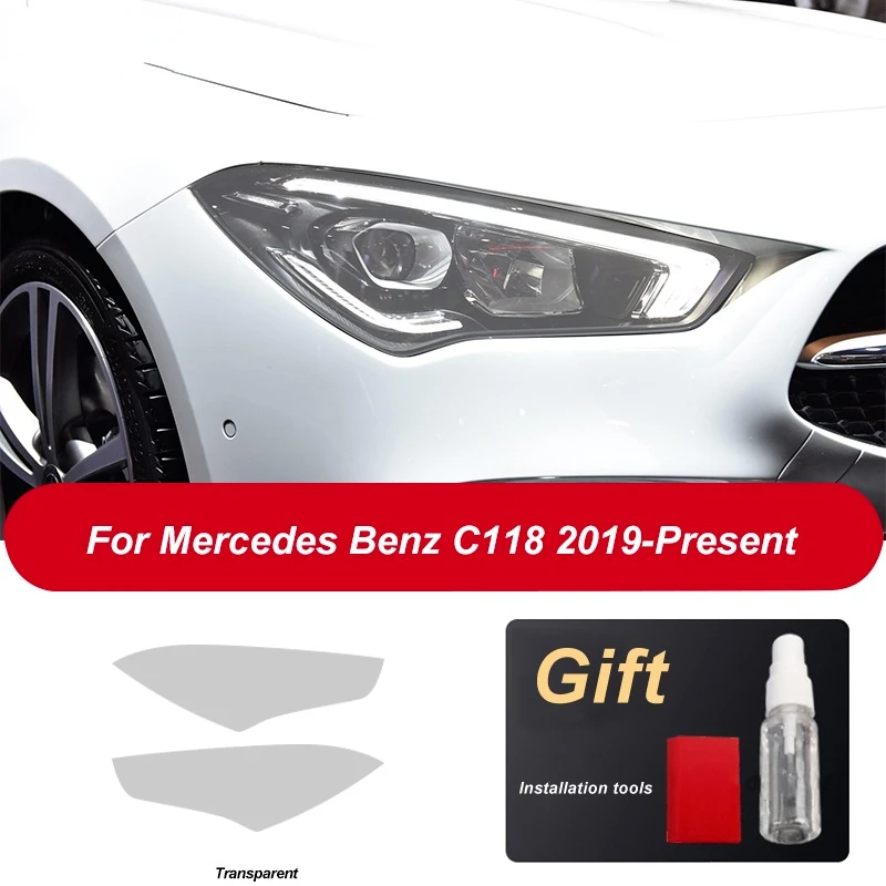 For Mercedes Benz CLA Class C118 2020 CLA45 AMG CLA250 Accessories Car Headlight Protective Film Transparent Black TPU Sticker