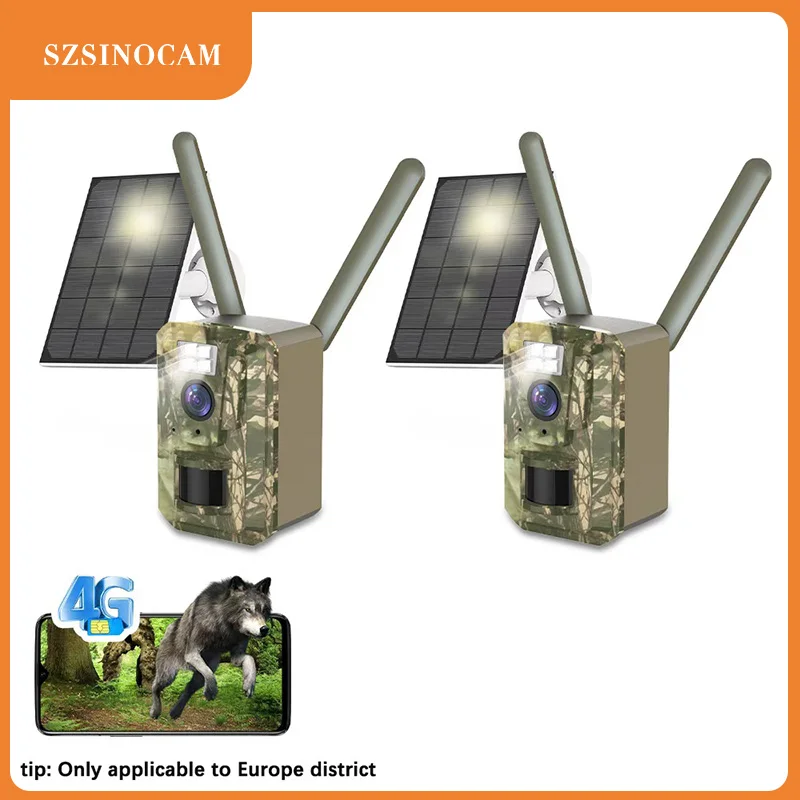 2PCS Cellular 3MP Night Vision 2K EU 4G Battery Solar PIR Motion Activated Wildlife Hunting Trail Camera IP66 Outdoor