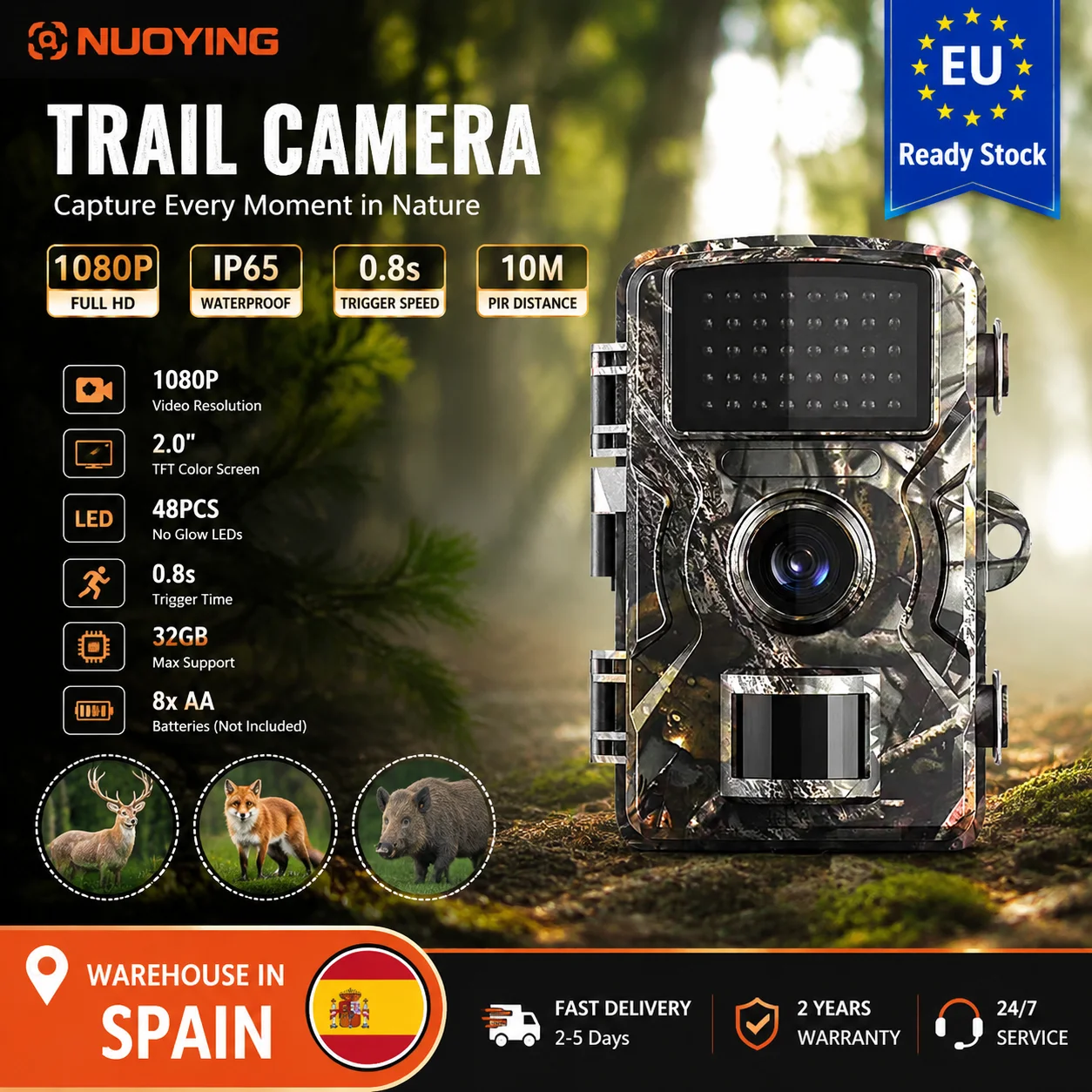 NUOYING Mini-Wildkamera 16MP 1080P Nachtsichtkamera Bewegungsaktivierte Wasserdichte Wildtier-Überwachungskamera für den Außenbereich